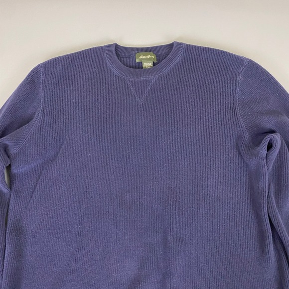 Eddie Bauer Sweater Mens XL Tall Blue Ribbed Knit Pullover Crew Neck 100% Cotton - Picture 4 of 9